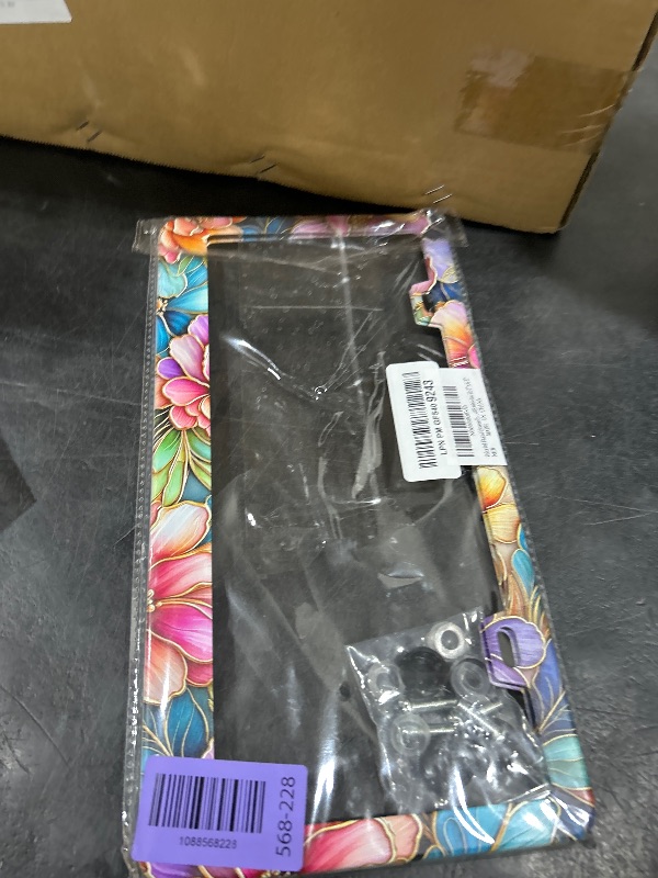 View 2 of WUBJYGGK License Plate Frame - Colorful Floral, Stainless Steel
