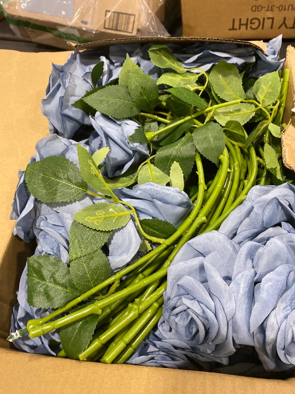 View 2 of LATRORA 100 Pcs Dusty Blue Artificial Roses