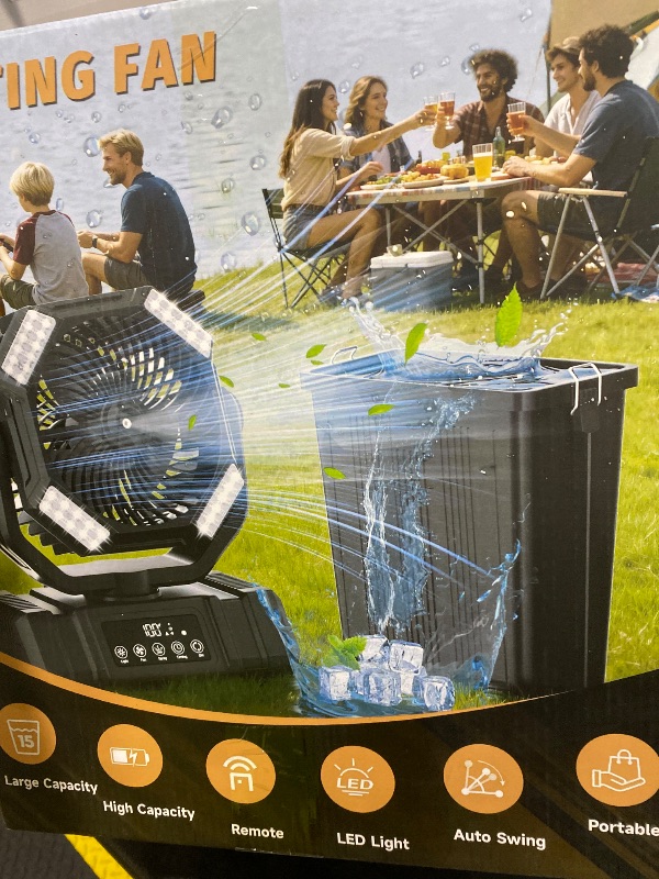 View 3 of Etholzon 40000mAh Misting Fans for Outside, 15L Portable Outdoor Cooling Fan with Auto Oscillation, LED Light, Timer, Rechargeable Battery Powered Mister Fan for Camping, Beach, Patio