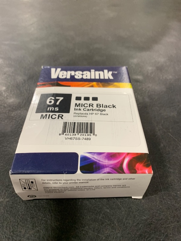 View 2 of VersaInk-Nano HP 67 MS MICR Black Ink Cartridge for Check Printing