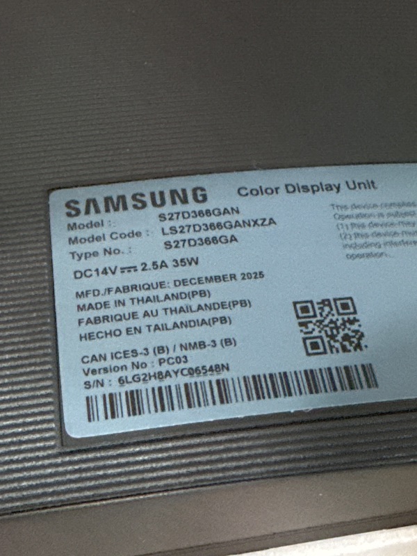 View 3 of ***Parts Only*** Samsung 27" Essential S3 (S36GD) Series FHD 1800R Curved Computer Monitor