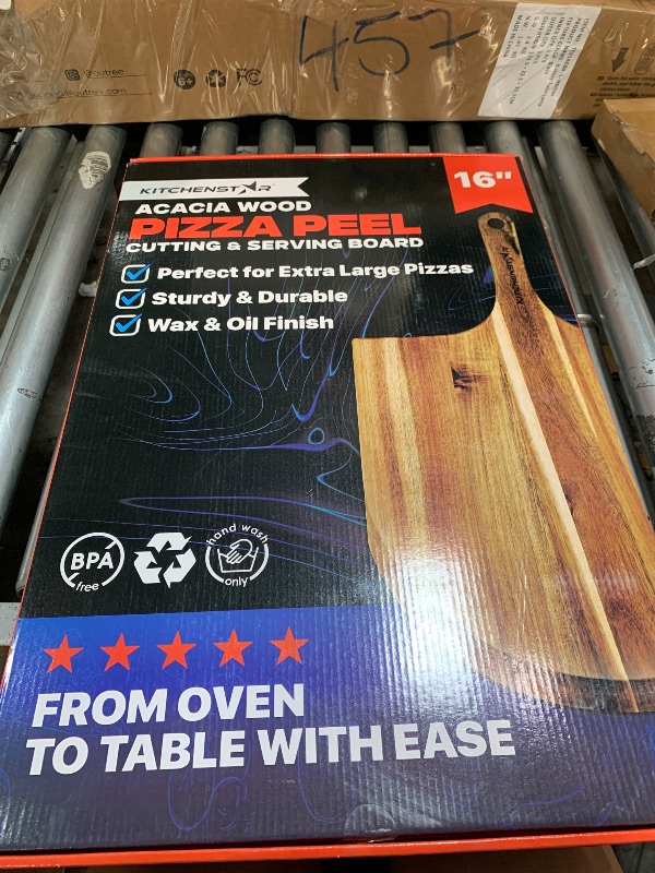 View 2 of 16-Inch Wooden Pizza Peel, X-Large Paddle, Cutting & Serving Board w Handle