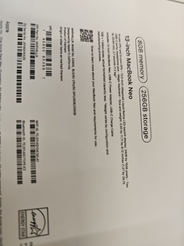 Photo 1 of Apple 2026 MacBook Neo 13-inch Laptop with A18 Pro chip: Built for AI and Apple Intelligence, Liquid Retina Display, 8GB Unified Memory, 256GB SSD Storage, 1080p FaceTime HD Camera; Blush