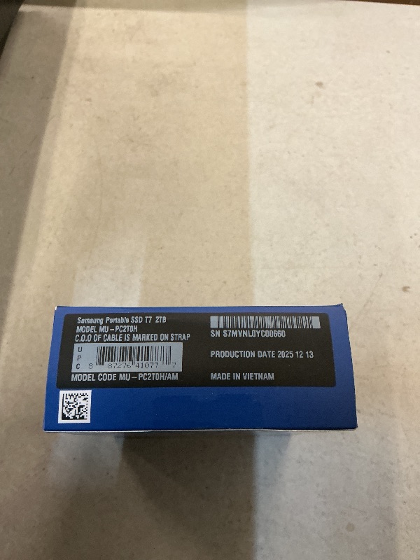 Photo 1 of FACTORY SEALED— SAMSUNG T7 Portable SSD, 2TB External Solid State Drive, Speeds Up to 1,050MB/s, USB 3.2 Gen 2, Reliable Storage for Gaming, Students, Professionals, MU-PC2T0H/AM, Blue