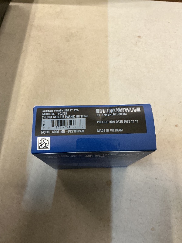 Photo 1 of FACTORY SEALED— SAMSUNG T7 Portable SSD, 2TB External Solid State Drive, Speeds Up to 1,050MB/s, USB 3.2 Gen 2, Reliable Storage for Gaming, Students, Professionals, MU-PC2T0H/AM, Blue