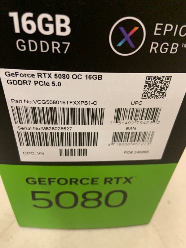 Photo 1 of PNY NVIDIA GeForce RTX™ 5080 Epic-X RGB™ OC Triple-Fan Graphics Card