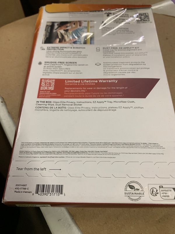 Photo 1 of ZAGG Glass Elite Privacy Screen Protector for iPhone 16 Plus