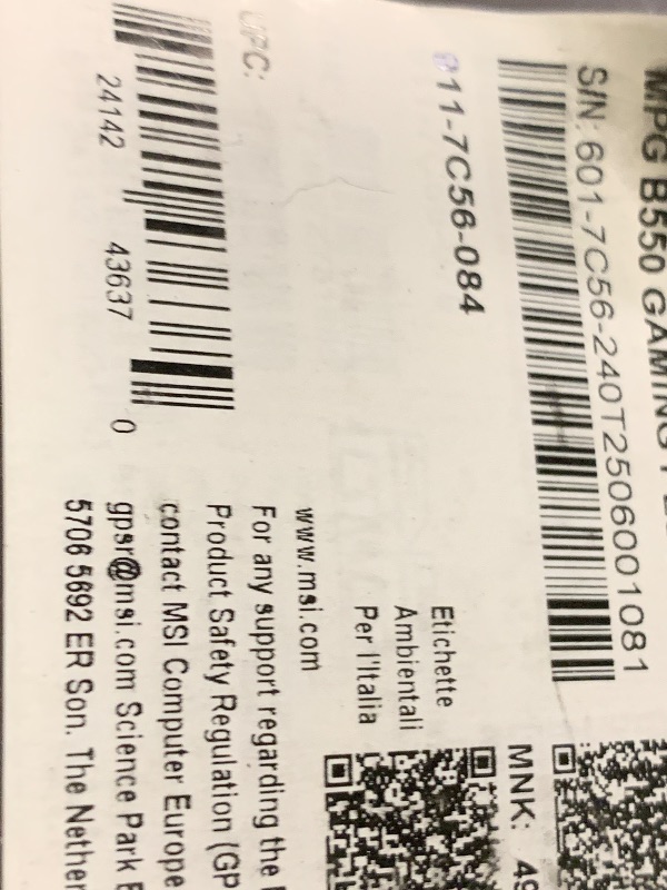 Photo 1 of MSI MPG B550 Gaming Plus V1 Motherboard AM4 DDR4