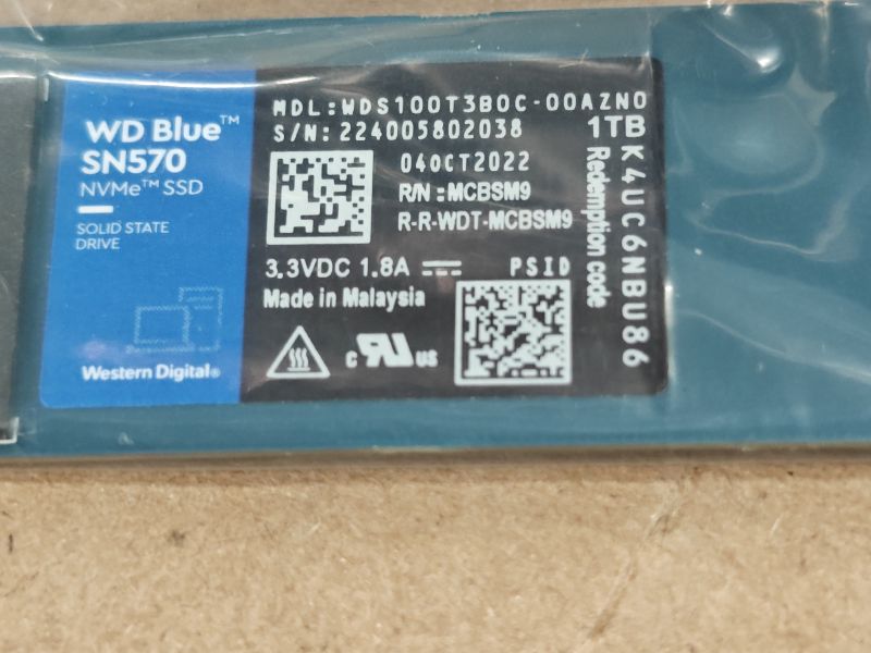 Photo 1 of Western Digital 1TB WD Blue SN570 NVMe Internal Solid State Drive SSD - Gen3 x4 PCIe 8Gb/s, M.2 2280, Up to 3,500 MB/s - WDS100T3B0C