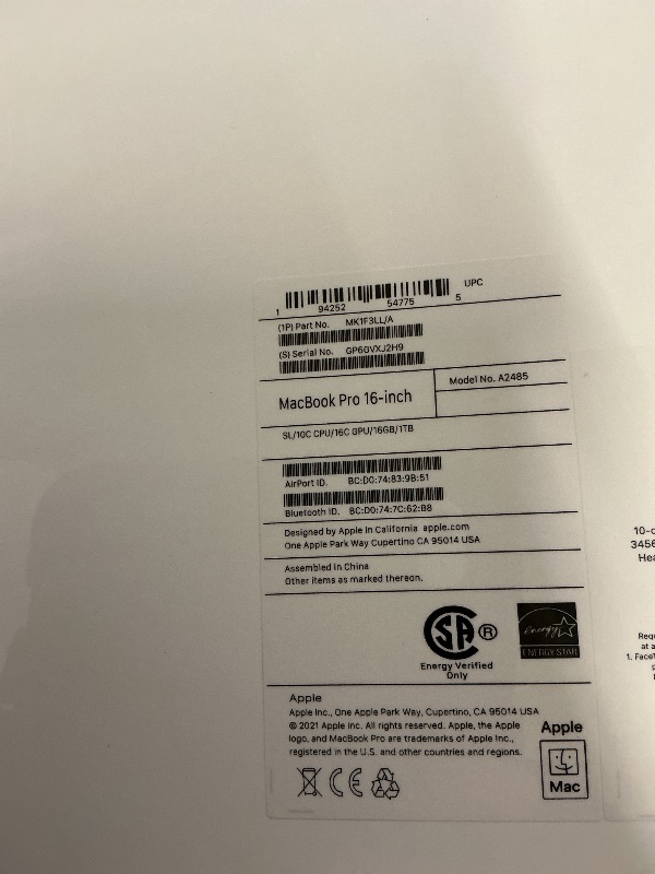 Photo 1 of FACTORY SEALED— 2021 Apple MacBook Pro (16-inch, M1 Pro chip with 10?core CPU and 16?core GPU, 16GB RAM, 1TB SSD) - Silver