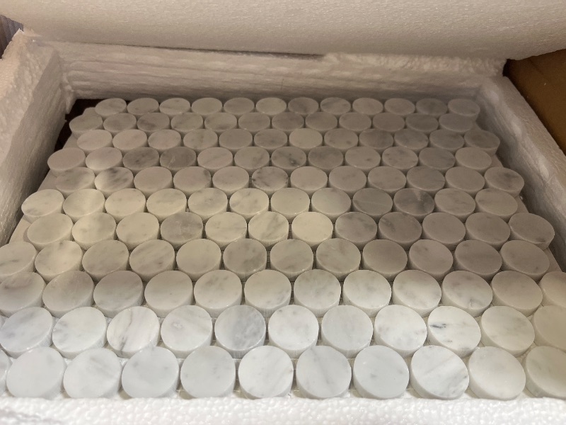 View 2 of Adolif Carrara White Marble Penny Tile - 1 Inch Round