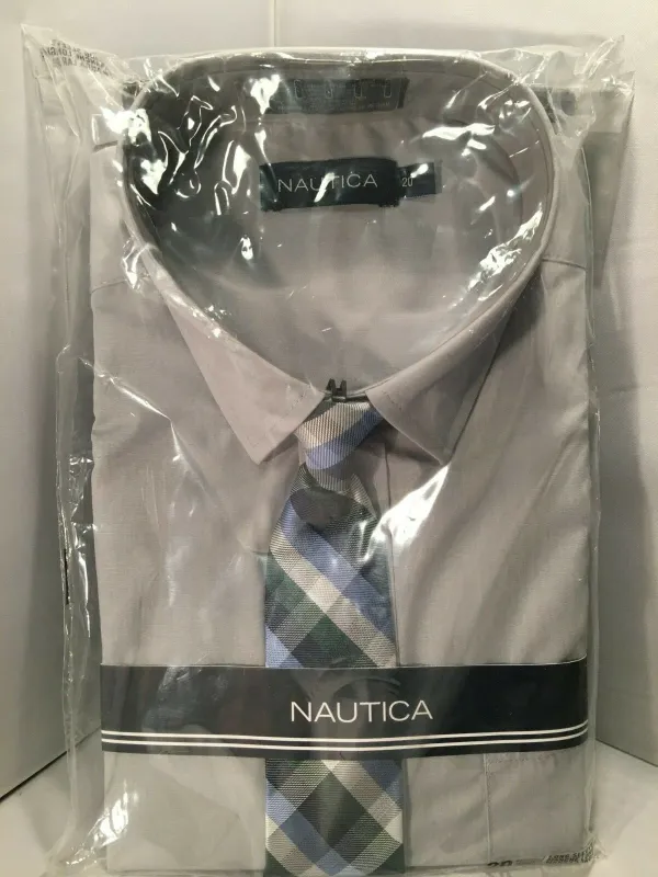 Photo 1 of Nautica Boys Gray Shirt Tie Set Silver - Size 12