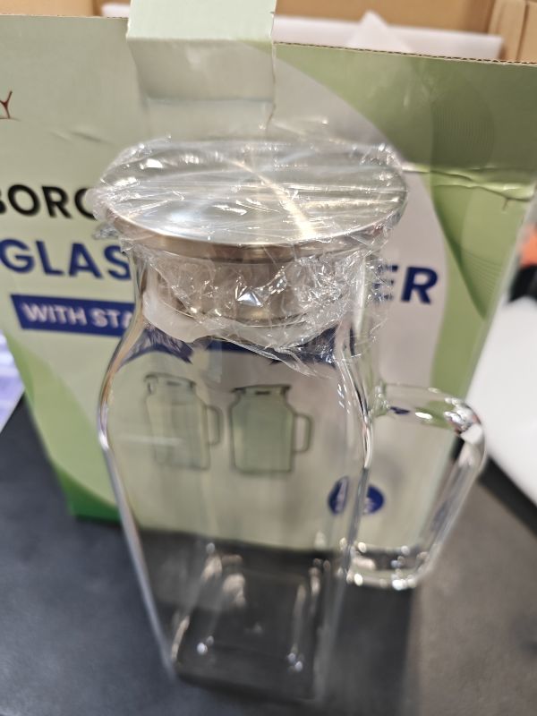 Photo 1 of 1pc only.  NETANY 75 oz Glass Pitcher with Lid and Handle - Clear