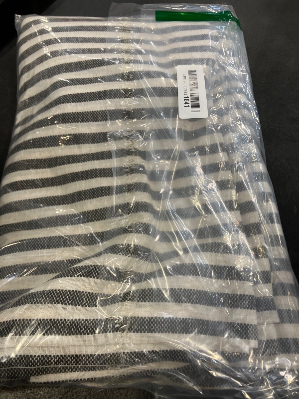 View 2 of jinchan Linen Curtains 108 inch Black Stripe