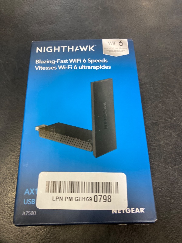 Photo 1 of NETGEAR Nighthawk WiFi 6 USB 3.0 Adapter (A7500) – AX1800 Dual-Band Wireless Gigabit Speed (Up to 1.8Gbps) – Works with Any WiFi 6 or WiFi 5 Router Or Mesh System - for Windows PC