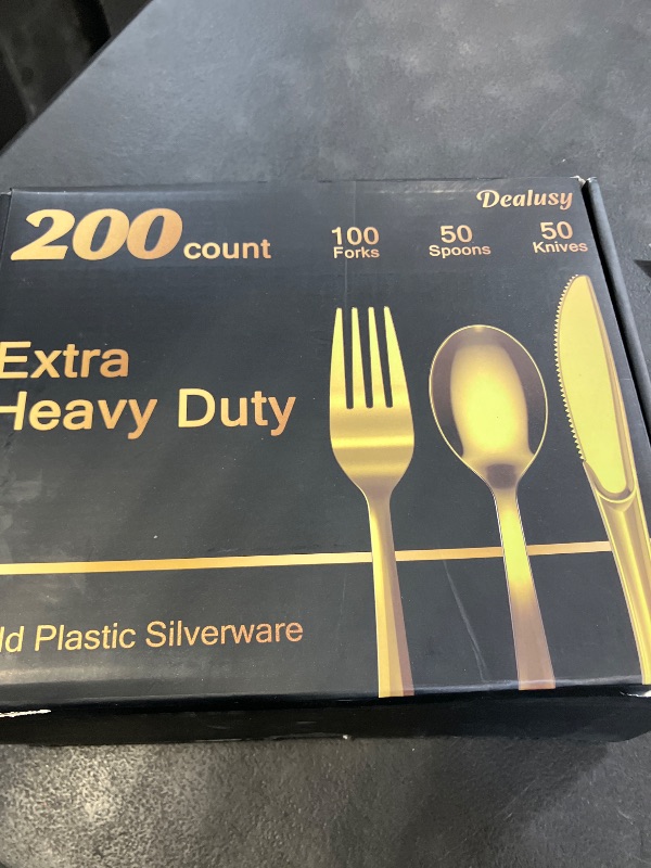 View 2 of Dealusy 200 Count Heavy Duty Gold Plastic Silverware Set