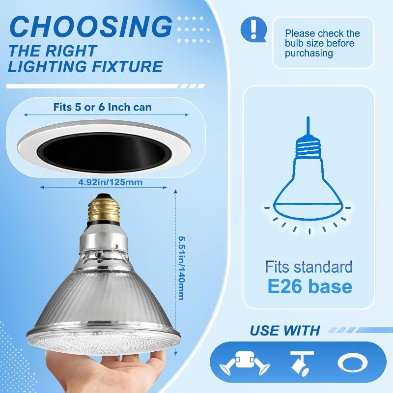 Photo 1 of PAR38 Glass Commercial LED Light Bulb, 14W=120V Equivalent 1550 Lumens 20000 Hours Classic Flood Light Bulbs, Dimmable Daylight 3000K Flood Light , 6-Pack