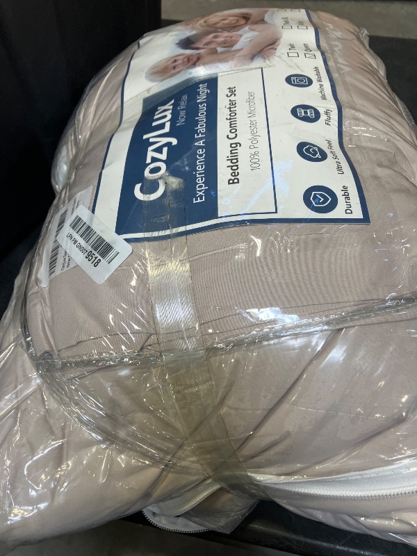 View 2 of CozyLux Queen Comforter Set Oatmeal - 7 Pieces Bed in a Bag