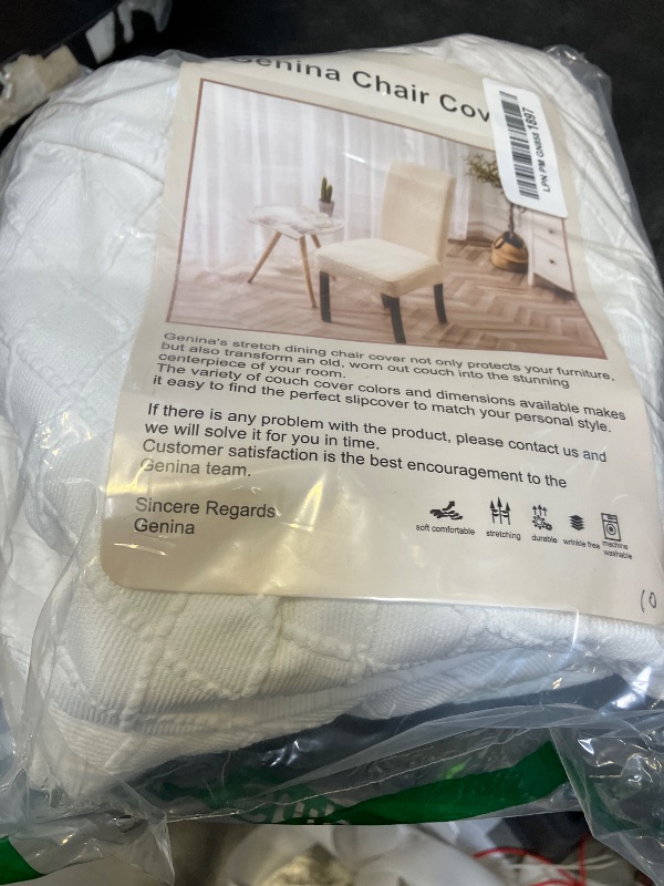 View 2 of Genina Waterproof Chair Covers for Dining Room Dining Chair Covers Kitchen Parsons Chair Covers (White, 4 PCS)