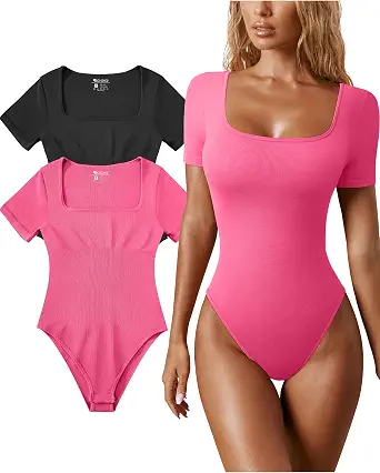 Photo 1 of OQQ Women's 2 Piece Bodysuits Sexy Ribbed One Piece Square Neck Short Sleeve Bodysuit size medium 