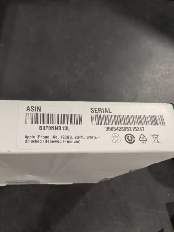 Photo 1 of Apple iPhone 16e 128GB White Unlocked