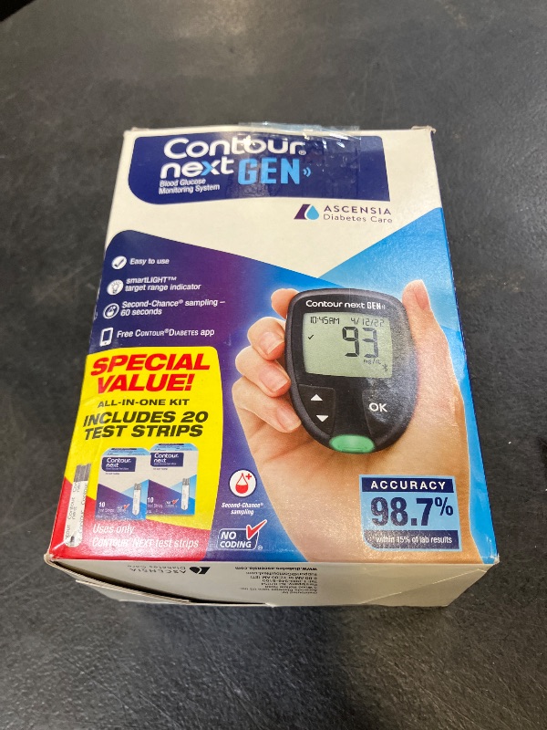 View 2 of Ascensia CONTOUR NEXT GEN Blood Glucose Monitor All in One Kit + 20 Strips