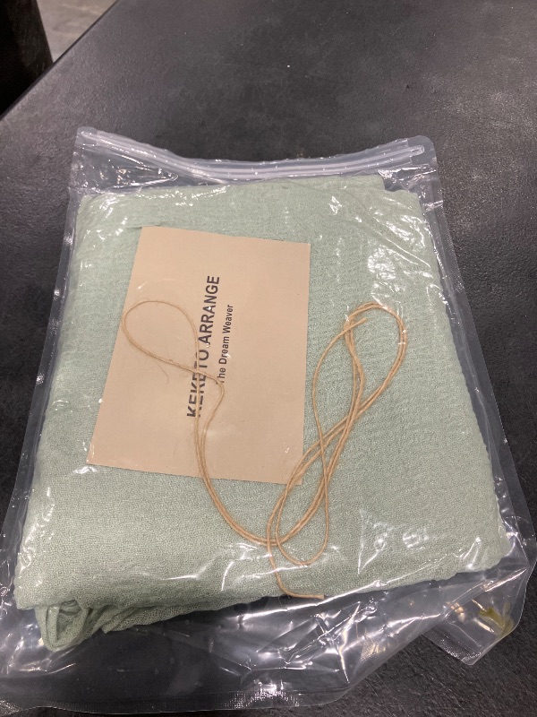 View 2 of Keketoarrange Sage Green Cheesecloth Table Runner 120 Inches
