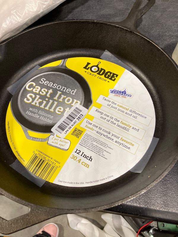 Photo 1 of Lodge 12-Inch Cast Iron Skillet with Silicone Handle Holder