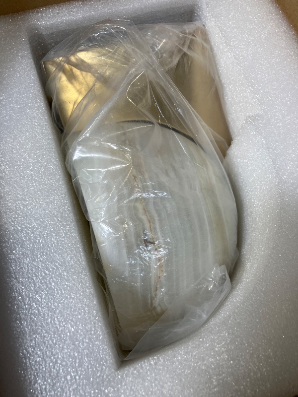 Photo 1 of Bowl-Shaped Alabaster Sconce, 6” Diam Unique Textures Stone Wall Lamp, Hand-Polished Natural Stone Wall Mounted Lamp with Metal, Wall Light Fixture for Hallway, Bathroom, Bedroom, Living Room (Brass)