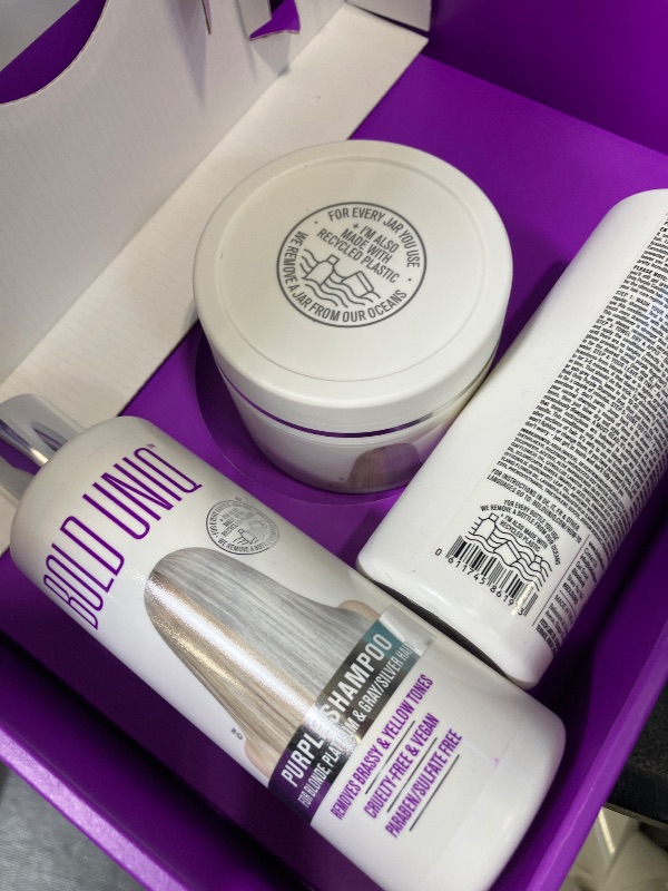Photo 1 of BOLD UNIQ Purple Shampoo, Conditioner & Mask Trio Gift Set