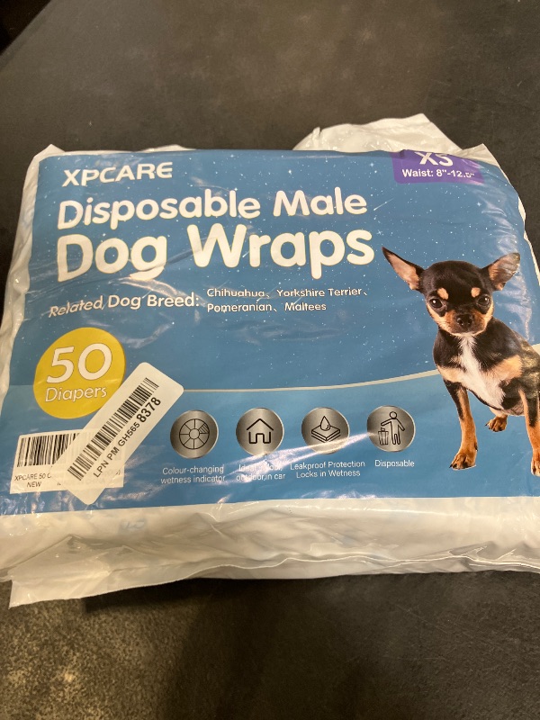 Photo 1 of XPCARE Disposable Male Dog Diapers, X-Small, White, 50 Count