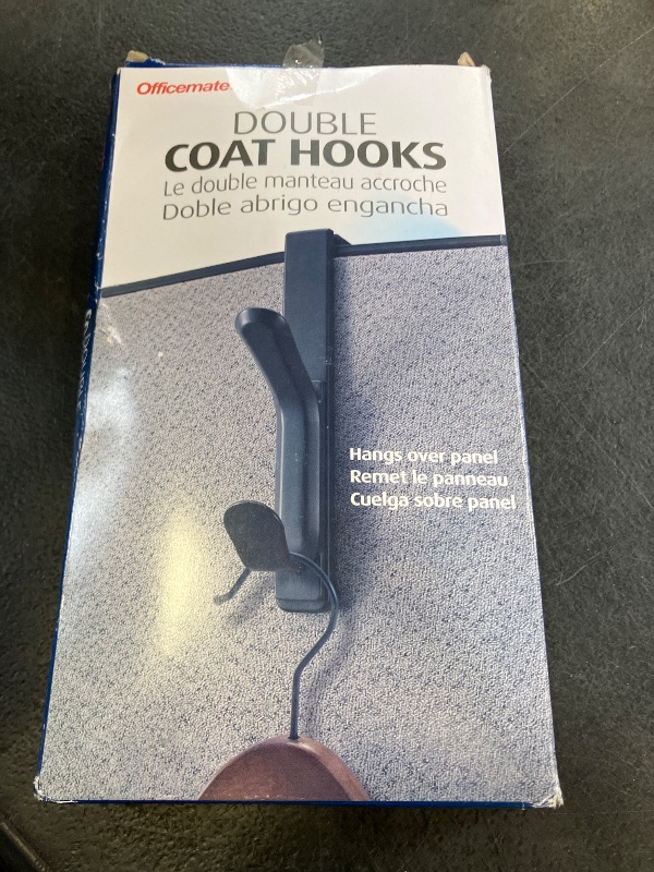 Photo 1 of Officemate Cubicle Double Coat Hooks, Adjustable 1.25 to 3.5-Inch Panel Fit, Charcoal, Hangers for Coats, Bags, Backpacks and Office Storage