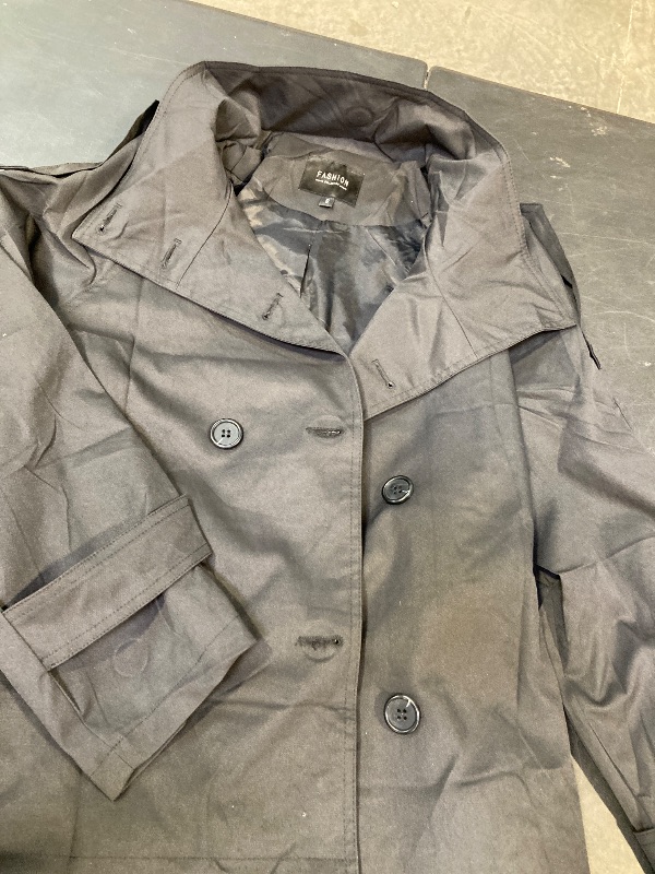 View 2 of Womens Cropped Trench Coat Double Breasted Short Jacket High Collar Spring Fall Coats Trendy Outwear with Belt size S
