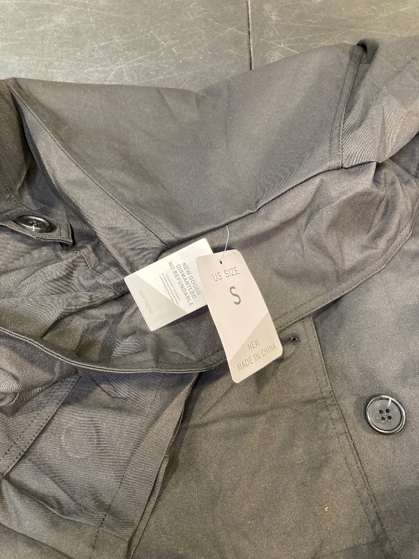 View 3 of Womens Cropped Trench Coat Double Breasted Short Jacket High Collar Spring Fall Coats Trendy Outwear with Belt size S
