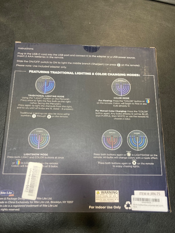 View 2 of Rite Lite ColorWave Menorah - Multi-Function, Remote Control, Matte Blue