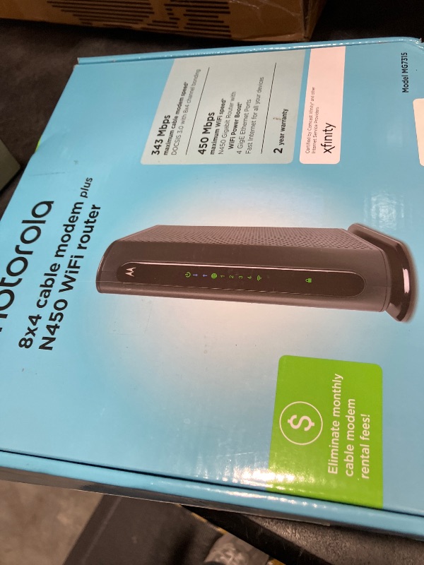 Photo 1 of Motorola MG7315 Modem WiFi Router Combo | 2-in-1 Cable Modem with Built in WiFi | DOCSIS 3.0 Modem | N450 WiFi | Approved for Comcast Xfinity, Cox, and Spectrum