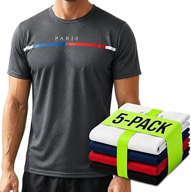 Photo 1 of 5 Pack Men's Quick Dry Athletic Shirts, Moisture Wicking Workout Tees
large