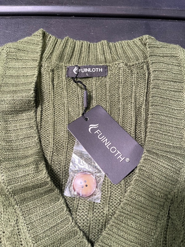 View 2 of Fuinloth Women's Cardigan Sweater, Oversized Chunky Knit Button Closure with Pockets Army Green Large