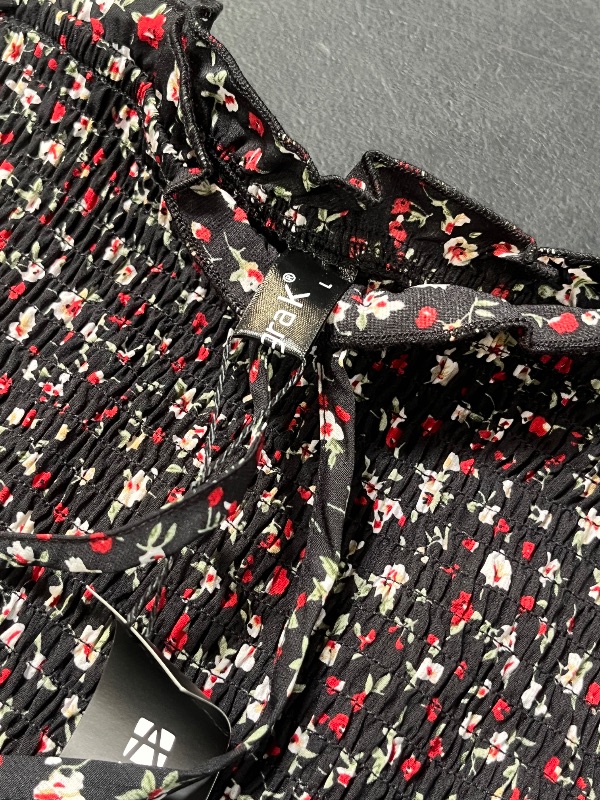 View 2 of Allegra K Women Floral Smocked Puff Sleeve Square Neck Ruffled Hem Dress large