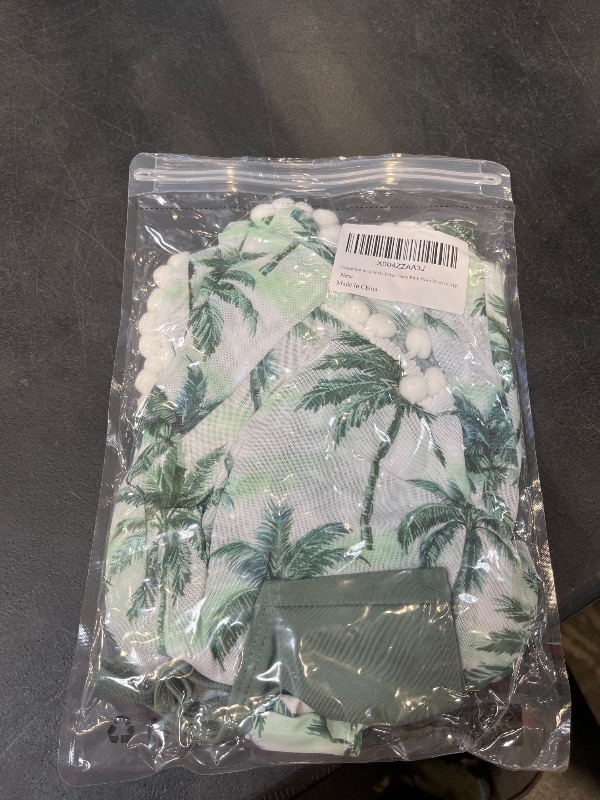 Photo 1 of Goodstoworld Girls Swimsuits Size 8 Kids Hawaiian Bathing Suits 7-8Y Palm Tree Swim Cover Up 3 Piece Green Bikini Sets Tankini Outfits with Pom Pom Trim 9-10Y