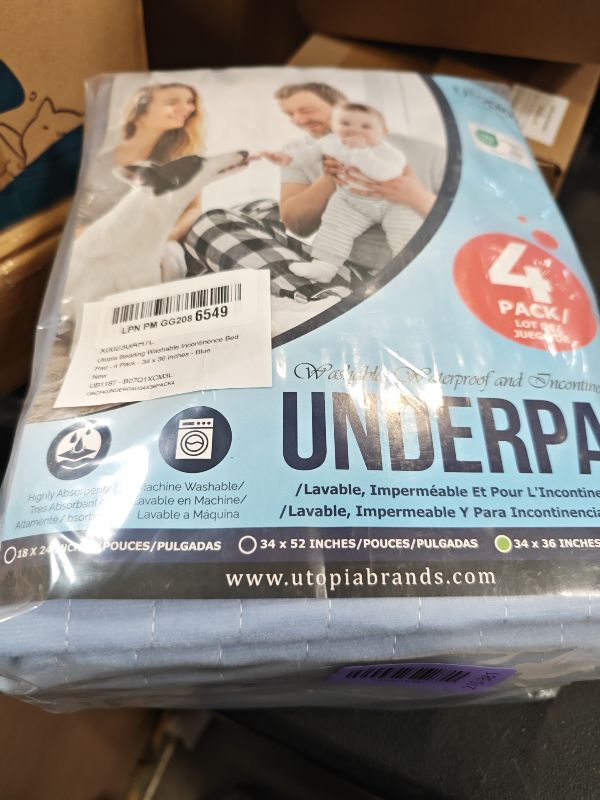 Photo 1 of Utopia Bedding Reusable Incontinence Bed Pads - 4 Pack, Blue, 34"x36"