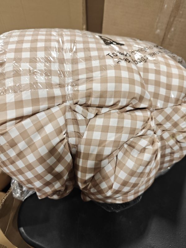 Photo 1 of Andency Tan Gingham Ruffle Comforter Queen, 3 Pieces Vintage Bedding