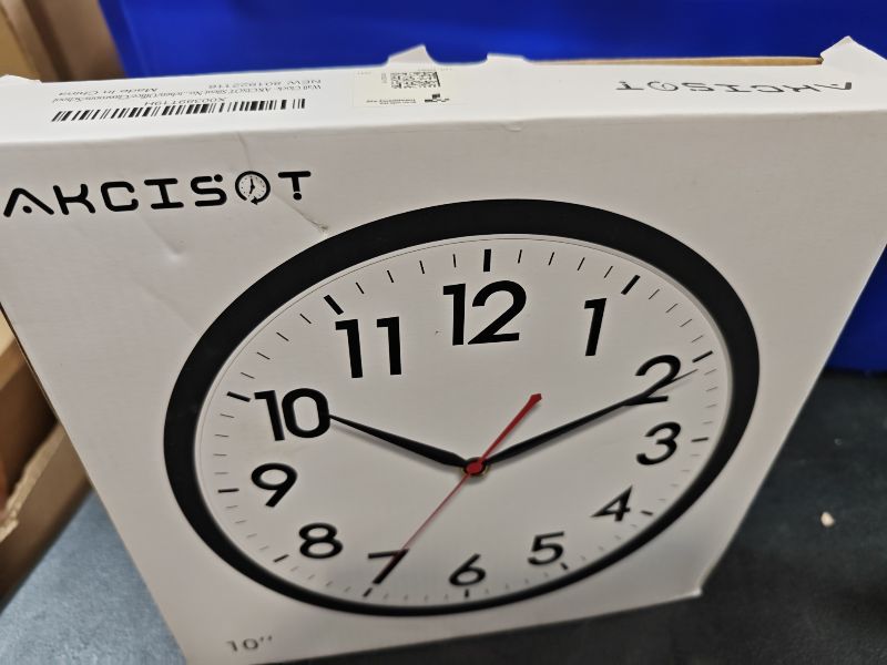 Photo 1 of AKCISOT 10 Inch Wall Clock, Silent Battery Operated Analog Clock, Black