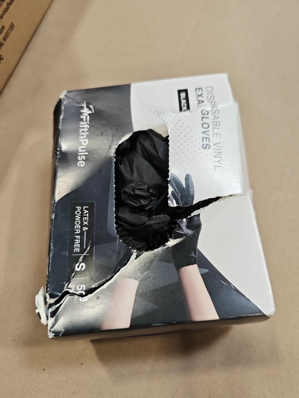 Photo 1 of FifthPulse Black Vinyl Exam Gloves - Small, Pack