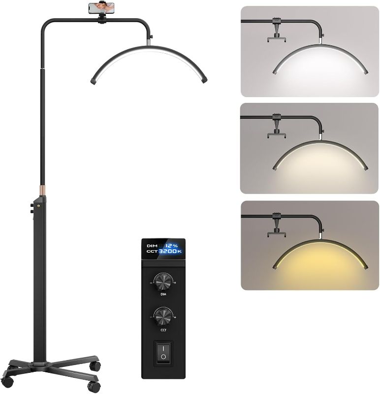 View 1 of ***STOCK PHOTO FOR REFERENCE ONLY*** 
Lash Light with Wheels, 23'' 3000LM Moon Lamp for Lash Tech, Black