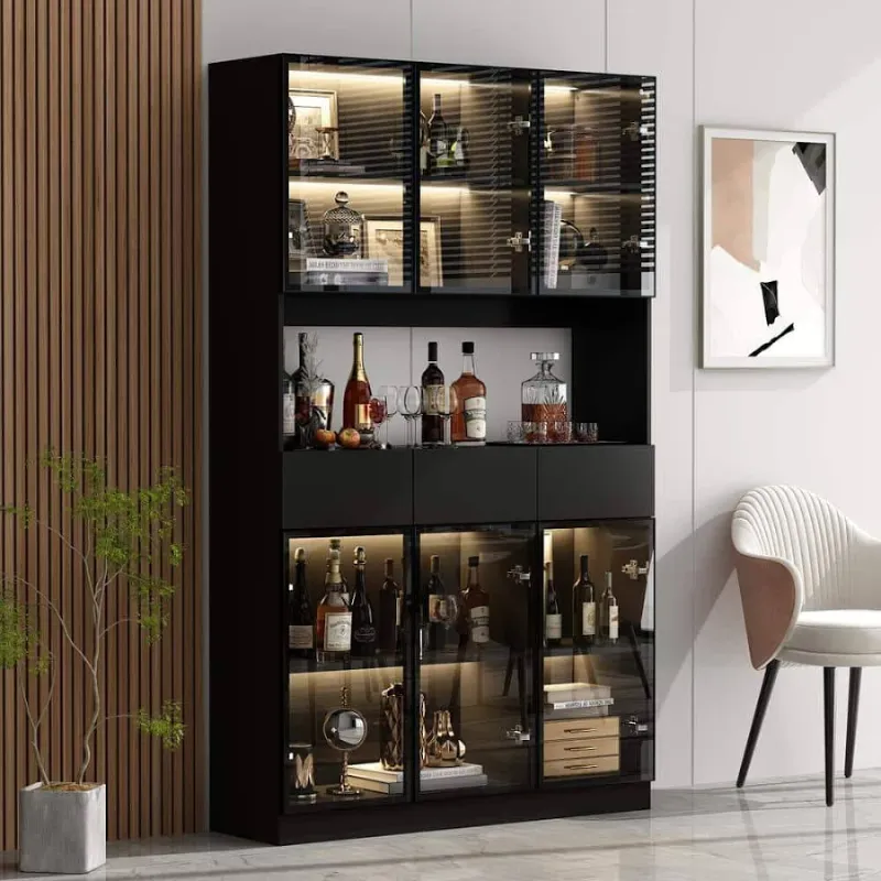 View 1 of ***PARTIAL SET- PRICE ADJUSTED***
AI Overview The FUFU&GAGA Black Wood Buffet Food Pantry W/Hutch (Model KF020374-012) is a 78.7-inch tall modern storage unit featuring glass doors, built-in LED lighting, and multiple drawers.