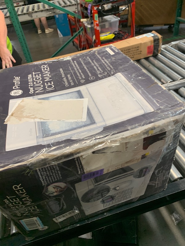View 2 of *****MINOR DAMAGE ON SIDE***
**USED**
GE Profile Opal 2.0 Ultra Nugget Ice Maker with Scale Inhibiting Filter, Scoop Included, 38 lbs in 24 Hours, Pellet Ice Machine with WiFi & Smart Connected, Stone White