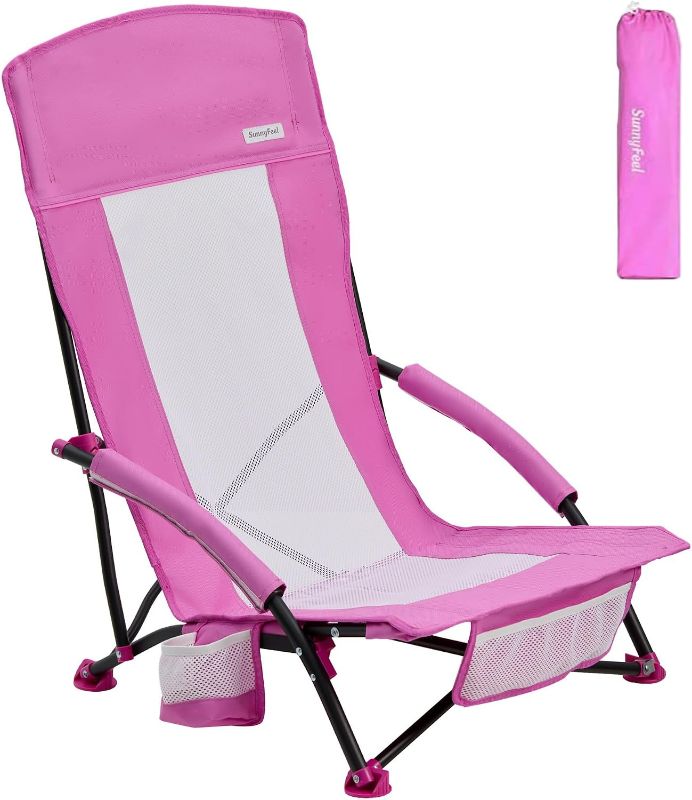View 1 of ***GREEN*** SUNNYFEEL Folding Beach Chair, High Back Beach Chairs for Adults, Lightweight Portable Camp Chair 300lbs Heavy Duty with Carry Bag, Mesh Back, Cup Holder for Outdoor Travel Picnic Concert, Green ***STOCK IMAGE FOR SAMPLE***