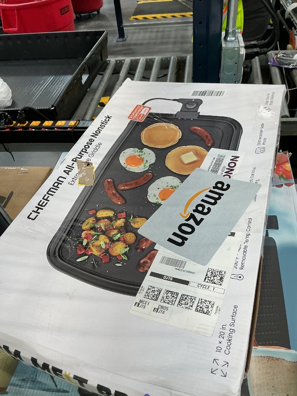 Photo 1 of Chefman XL Electric Griddle with Removable Temperature Control, Immersible Flat Top Grill, Burger, Eggs, Pancake Griddle, Nonstick Extra Large Cooking Surface, Slide Out Drip Tray, 10 x 20 Inch