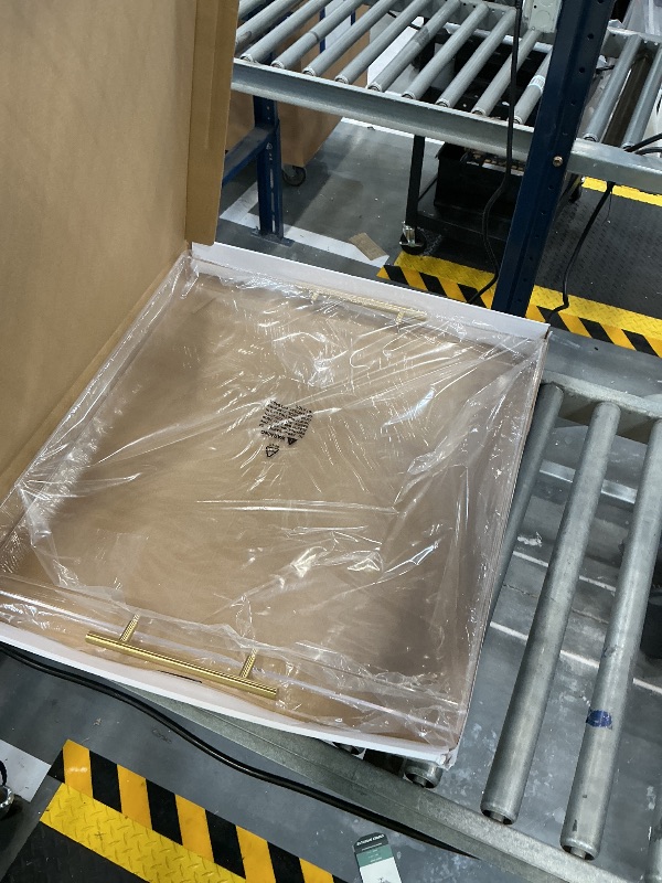 Photo 1 of Extra Large Clear Acrylic Serving Tray (21×21 Inches) with Gold Handles Spill Proof Acrylic Over Size Big Decorative Tray Organiser for Ottoman Coffee Table Countertop